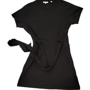 Vince Black 100% Cotton Side Tie Crew Neck Dress
